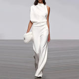 Elegant white one-shoulder evening gown in 3XL size, showcasing a stylish and formal women's wear design with a fitted waist and knee-length hem.