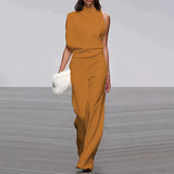 Elegant one-shoulder evening gown in a yellow-orange color, designed in a sheath style with a defined waist, knee-length, and a formal appearance suitable for plus-size women.
