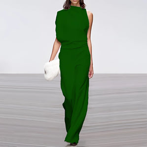 Elegant green one-shoulder evening gown for women, showcasing a formal design with a fitted waist and flowing silhouette.