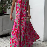Elegant one-shoulder pink camo evening maxi dress for women, featuring a fitted waist, flowing skirt, and unique asymmetrical neckline.
