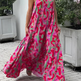 Elegant pink camo evening maxi dress for women featuring a one-shoulder design with a fitted waist and flowing hemline.