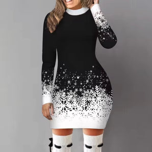 Elegant Snowflake Ombre Mini Dress - Christmas Party & Holiday Wear