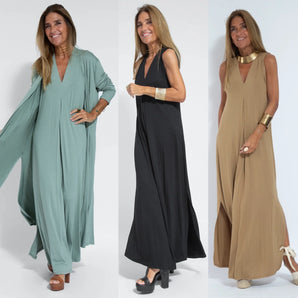 Elegant V-Neck Sleeveless Maxi Dress - Luxury Evening Wear