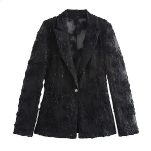 Elegant Women's Black Lace Blazer - Formal Designer Jacket