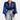 Elegant Women's Blue Abstract Sheer Bell Sleeve Blouse - Office Chic in XL, featuring sheer bell sleeves and an abstract design, modeled by a fashion model.