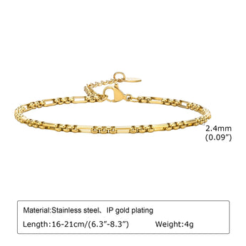 Elegant women's designer gold-tone stainless steel bracelet with intricate oval and rectangular links, a luxurious fine jewelry fashion accessory.