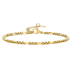 Elegant women's designer gold bracelet with intricate detailing on a white background.
