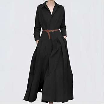 Elegant women's grey wool blend maxi trench coat featuring a wide collar, long sleeves, and a sophisticated design, suitable for formal wear.