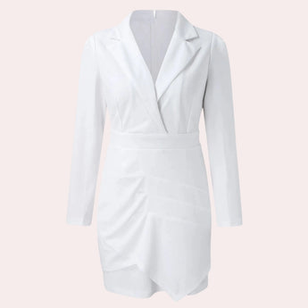 Elegant women's slim fit white tailored long sleeve formal coat with a structured collar and neat finish, showcasing a sophisticated and professional appearance.