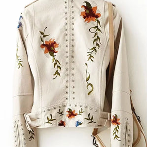 Embroidered Floral Women's Designer Leather Motorcycle Jacket