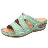 Embroidered Floral Women's Sandals in green, size 43.