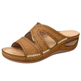 Embroidered floral women's blue summer slide sandals in size 43, featuring brown and beige accents with comfortable design.