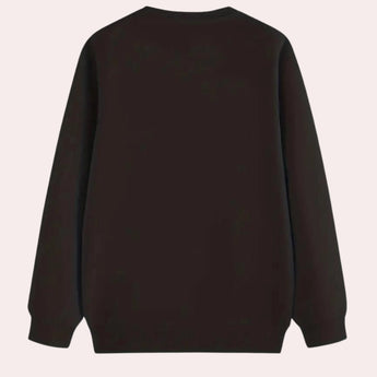 Men's black crewneck sweater displayed with a focus on its classic, casual knit design. The sweater features long sleeves and a round neckline, suitable for everyday wear.