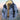 Men's XL ethnic Aztec tribal print hoodie in blue, featuring a winter jacket design with long sleeves and a collar, set against a sky backdrop.