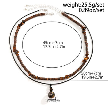 Ethnic Tribal Wooden Bead Necklace with circular beads and adjustable clasp, Bohemian statement jewelry.