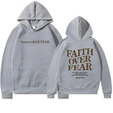 Gray Faith Over Fear Hoodie in size 5XL with Christian Psalms 118:6 inspirational message. The hoodie features long sleeves, a hood, and a comfortable jersey fabric with a printed font on the front.