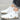 Men's white high-top designer sneakers with urban streetwear style, featuring a sleek design and a combination of white and grey tones, suitable for casual wear and sportswear fashion.
