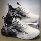 Men's sneakers with a futuristic flame design featuring a mix of blue, white, and black colors, size 47. The shoes have a sporty and trendy aesthetic, combining elements of electric blue and grey tones, suitable for athletic and casual wear.