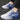 Flame-design blue and white men's sneakers with a futuristic look, featuring a mix of electric blue and grey accents, designed for sportswear and walking.