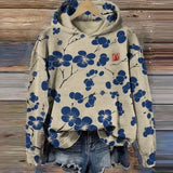 Blue floral cherry blossom women's hoodie featuring Asian-inspired design with long sleeves and a cozy fit in size 3XL.
