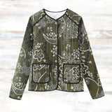 Floral embroidered bohemian paisley jacket for women in green, size XL, featuring a stylish collar, long sleeves, and intricate floral patterns, perfect for spring outerwear.