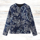 Floral embroidered bohemian paisley jacket for women in electric blue, featuring a pattern design. The jacket has long sleeves and a collar, suitable for spring outerwear in size XL.
