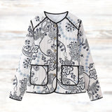 Floral embroidered bohemian paisley jacket in white, featuring long sleeves and a stylish collar design, ideal for women's spring outerwear in size XL.