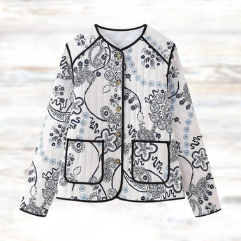 Floral embroidered bohemian paisley jacket in white, featuring long sleeves and a stylish collar design, ideal for women's spring outerwear in size XL.