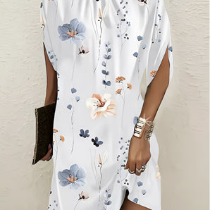 Sleeveless white floral mini dress with a high neck and tunic style, designed for summer wear, available in size 2XL.