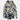 Women's oversized hoodie with a beige and black floral print, featuring a cowl neck.
