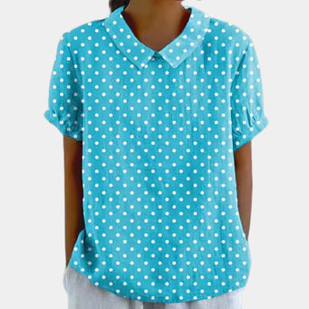 Floral Print V-Neck Women's Casual Bohemian Summer Blouse in light blue, featuring a relaxed fit with a stylish floral pattern. The blouse has long sleeves and a V-neckline, offering a breezy and comfortable look perfect for warm weather.
