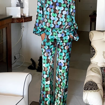 Floral Print Women's Off-Shoulder Jumpsuit in Blue, XL size, featuring a luxury evening wear design with a fitted waist, off-shoulder neckline, and elegant sleeves.
