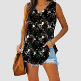 Women's black floral sleeveless top in size 2XL, featuring a casual and summery design with a relaxed fit, perfect for warm weather.