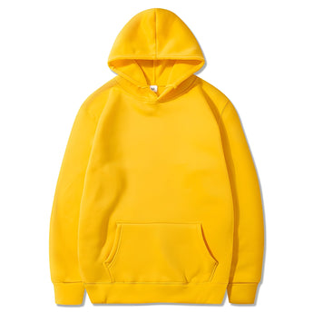 A yellow heavyweight unisex hoodie in size 3XL with a durable design, featuring a hood, long sleeves, and a comfortable collar, suitable for winter wear.