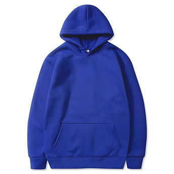 Blue heavyweight unisex hoodie with sleeves and a hood, designed for durable winter wear.