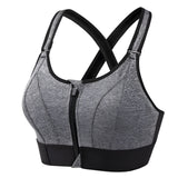 A women's front-zip high support sports bra featuring a cross-back design in a Grigio1 color with size XL222 displayed against a minimal background.