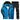 Men's hooded track jacket in fuchsia with long sleeves and a collar, paired with black moisture-wicking pants, displayed in a vibrant blue color. The jacket features pockets and is designed for sportswear use. The ensemble is suitable for athletic activities or casual wear.