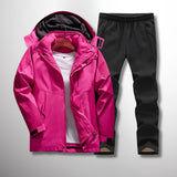 Men's fuchsia hooded track jacket with long sleeves and a collar, paired with black moisture-wicking pants, available in viola color and XXL size, showcasing sportswear fashion design.