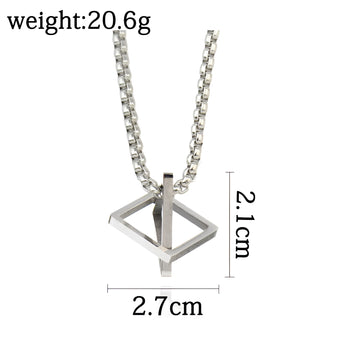 A modern minimalist silver square frame pendant necklace with a delicate chain, showcasing a geometric design.