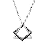 Geometric silver square frame pendant on a minimalist silver chain necklace.