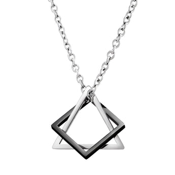 Geometric silver square frame pendant on a minimalist silver chain necklace.