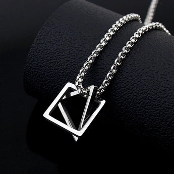 Modern minimalist necklace with a geometric silver square frame pendant in polished silver finish.