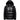 Glossy black insulated hooded puffer jacket in a luxurious shiny finish, featuring a high collar and long sleeves, in size XL.