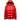 Glossy black insulated hooded puffer jacket with a luxurious shiny finish, shown in a bold red color, size XL.