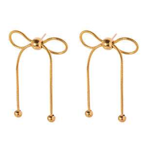 Gold Bow Tassel Earrings - Elegant Long Dangle, Trendy Gold Fashion Accessory for Women