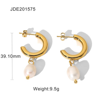 Elegant gold crescent pearl drop earrings with luxurious design, featuring a modern aesthetic with high-quality materials, perfect for adding sophistication to any outfit.