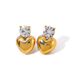 Gold crystal heart stud earrings – 18K plated, featuring a romantic design with sparkling gemstones.