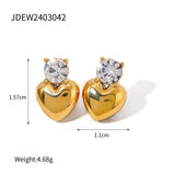 Gold Crystal Heart Stud Earrings – 18K Plated, displayed on a white background, showcasing their sparkling crystal center and elegant gold plating, ideal for a romantic gift.