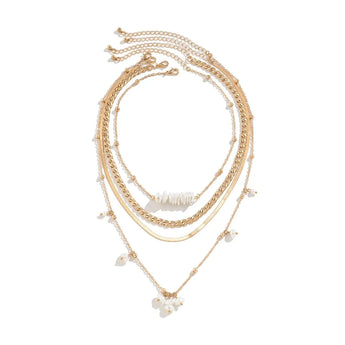 Gold layered necklaces set featuring a chunky chain and a stylish choker with a pearl pendant.