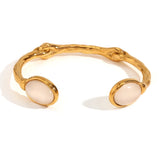 Gold Pink Cabochon Bracelet featuring a luxurious design for women with natural gemstone and metal elements.